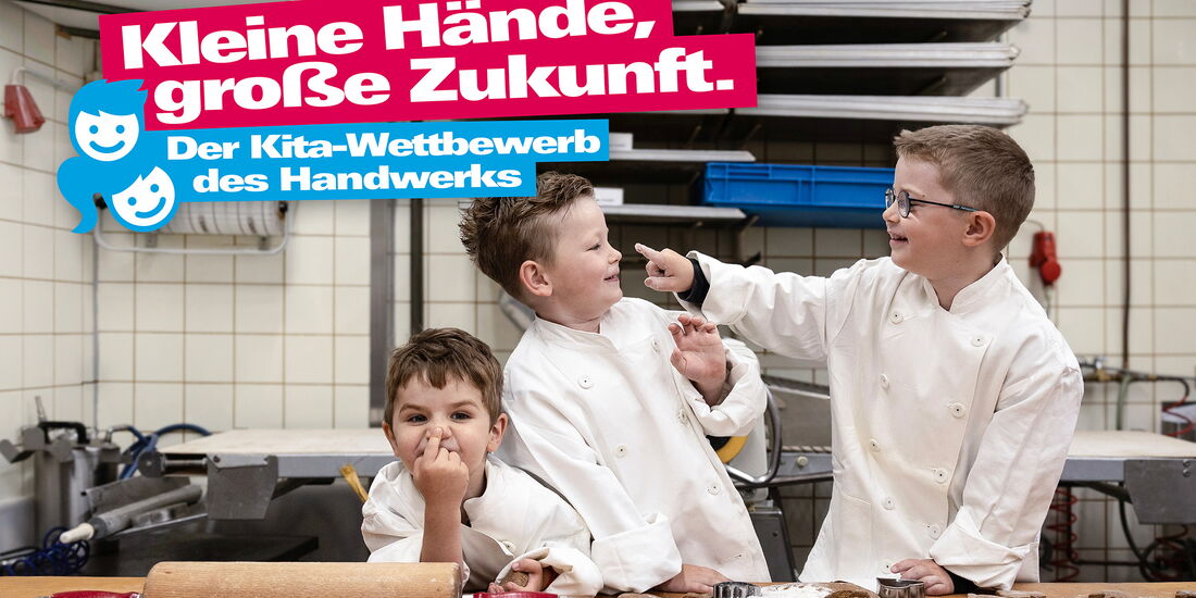 Emil, Moritz und Julius in der Backstube beim Start des Kita-Wettbewerbs 2025/2026